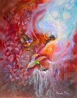 Hummingbird Play - Oil Paintings - By Camelia Elena, One Stroke Painting Artist