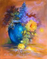 Lilac In Blue Vase - Oil Paintings - By Camelia Elena, One Stroke Painting Artist