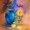 Lilac In Blue Vase - Oil Paintings - By Camelia Elena, One Stroke Painting Artist