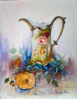 2017 - Yellow Rose And China Vase - Oil