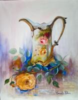 Yellow Rose And China Vase - Oil Paintings - By Camelia Elena, One Stroke Painting Artist