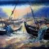 Boats 1 - Watercolor Paintings - By Sumit Datta, Dramatic Realism Painting Artist