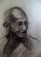 Gandhi - Charcoal Sketch Paintings - By Sumit Datta, Realism Painting Artist