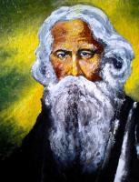 Rabindranath Tagore - Oil On Canvas Paintings - By Sumit Datta, Dramatic Realism Painting Artist
