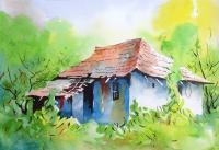 Rural House By Sumit Datta - Watercolor Paintings - By Sumit Datta, Expressive Realism Painting Artist