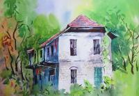 Rural House 24 - Watercolor Paintings - By Sumit Datta, Expressive Realism Painting Artist