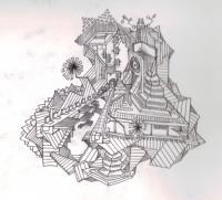 Assembly Line - Pen And Ink Drawings - By Sam Gustafson, Abstract Drawing Artist