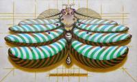 Fibonacci Moth - Oil On Paper Paintings - By Federico Cortese, Surreal Painting Artist