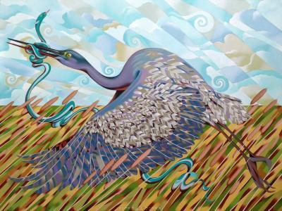 Animals - The Heron And The Eel - Oil On Canvas