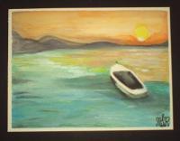 Watercolor Paintings - A Boat On The Water During A Sunset - Watercolors