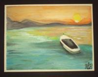 A Boat On The Water During A Sunset - Watercolors Paintings - By Mark Luther, Representational Painting Artist