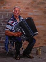 Street Accordion Player - Oil Paintings - By To Ro, Realism Painting Artist
