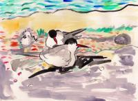 Terns In Color - Watercolor Paintings - By Samuel Zylstra, Calligraphy Painting Artist