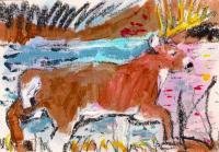 Walking Deer - Acrylic Paintings - By Samuel Zylstra, Flicker Art Painting Artist