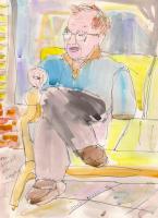 One-Armed Vet Smoking Dementia Ward - Mixed Paintings - By Samuel Zylstra, Quick Sketch Painting Artist