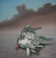 Dead Bird Seagull - Oil On Wood Paintings - By Uko Post, Realistic Painting Artist
