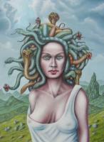 Medusa III - Oil On Wood Paintings - By Uko Post, Realistic Painting Artist