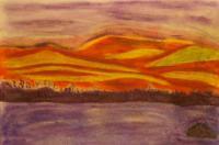 Fiery Mountains - Pastel Drawings - By Andreas Kuhn, Abstract Drawing Artist