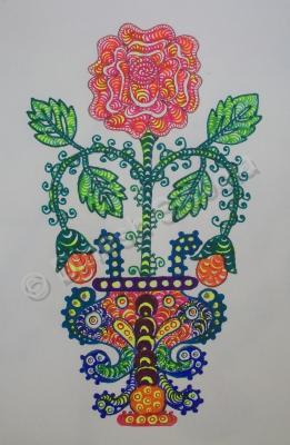 Drawing - The Flowerpot - Coloured Pen Water Colour