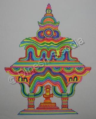 Drawing - Temple-3 - Coloured Pen Water Colour