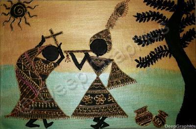 Warli - Warli Radha Krishna Mesmerising - Canvas