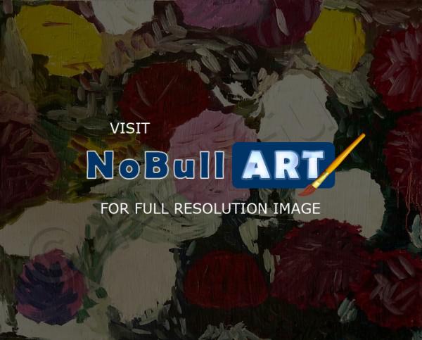 Russian Flowers - Asters Still Life - Oil On Cardboard