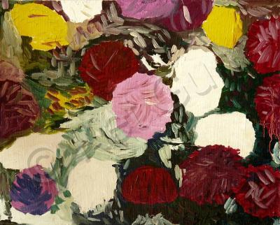 Russian Flowers - Asters Still Life - Oil On Cardboard