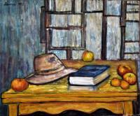 Still Life - Hat And Apples - Oil On Canvas