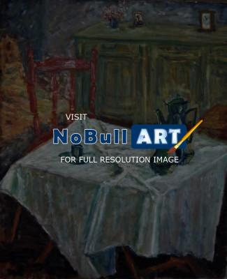 Still Life - Teapot On A With Tablcloth - Oil On Canvas