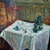Teapot On A With Tablcloth - Oil On Canvas Paintings - By Miroslav Damevski, Impressionism Painting Artist