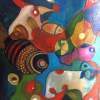 Fish On Mirrors - Acrylic Mixed Media - By Parul Srivastava, Thread N Acrylic Mixed Media Artist