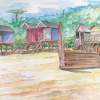 Beach Huts - Watercolour Paintings - By Malc Lane, Fine Art Painting Artist