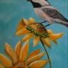 Chickadee On Sunflower-Sold - Oil Paintings - By Joan Kovach, Realistic Painting Artist