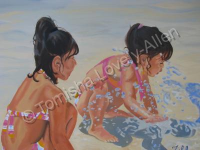 Figure - Young Girls At Play - Oil On Canvas