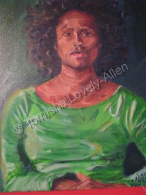 Portrait - Self Portrait In Green - Oil On Canvas