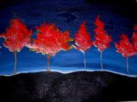 Red Trees Black - Acrylic Paintings - By Michelle Babbitt, Modern Impressionism Painting Artist