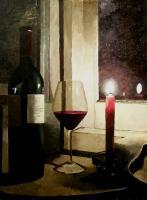 Wine  And Candle - Acrylics Paintings - By Christian Leclair, Still Life Painting Artist