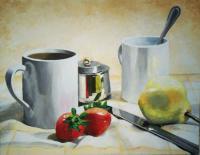 Pear And Coffee - Acrylics Paintings - By Christian Leclair, Still Life Painting Artist