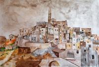 Matera - Watercolor On Paper Paintings - By Erv Erv, Impressionism Painting Artist