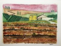 Paesaggio Rurale 2 - Watercolor On Paper Paintings - By Erv Erv, Impressionism Painting Artist