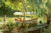 Quiet Pier-Kamchia River - 40X60Cm Paintings - By Luchezar Radov, Impressionism Painting Artist