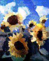Sunflower - Oil On Canvas Paintings - By Aziz Basha, Impresionism Painting Artist