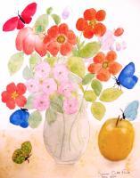 Bouquet Of Flowers With Apple - Watercolor Paintings - By Gemma Orte, Watercolor Illustration Painting Artist