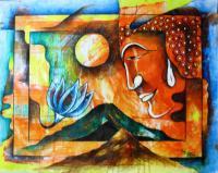 Buddha 2 - Acrylics Mixed Media - By Raj Singh, Abstract Mixed Media Artist