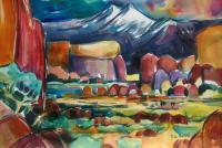 Mt Whitney Sun Set - Water Color Paintings - By Rich Martinez, Cal Sean Painter Painting Artist