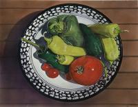 Still Life With Peppers And Tomatoes - Pen And Ink And Watercolor Paintings - By John Dyess, Mixed Media Painting Artist