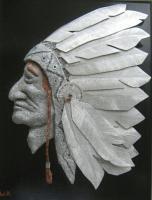 The Headdress - Cement Copper Aluminum Mixed Media - By William Ross, Realistic Mixed Media Artist