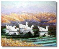 Wite Ducks - Oil On Canvas Paintings - By I Joseph, Impressionism Painting Artist