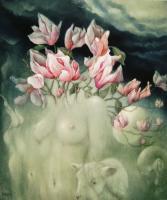 Flora Magnolia - Oil On Canvas Paintings - By Henk Bloemhof, Surrealism Painting Artist