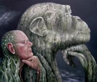 Are We Our Brains  Selfportrait - Oil On Canvas Paintings - By Henk Bloemhof, Surrealism Painting Artist